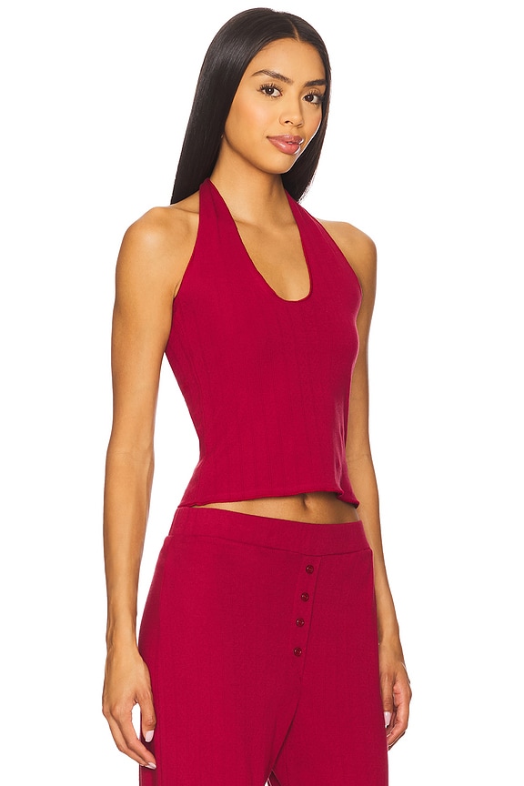 view 2 of 4 Pointelle Halter Top in Sundried Tomato