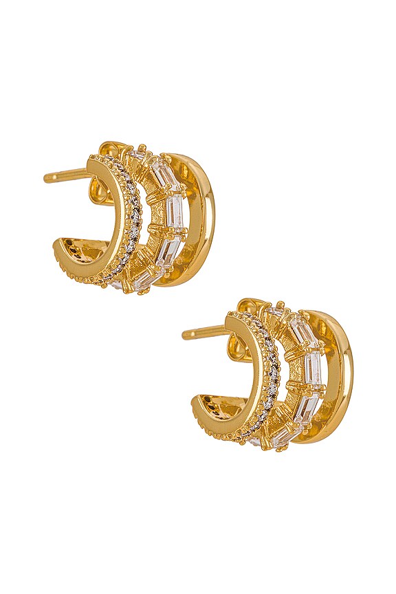 view 1 of 2 PENDIENTES TRIPLE PAVE in Gold