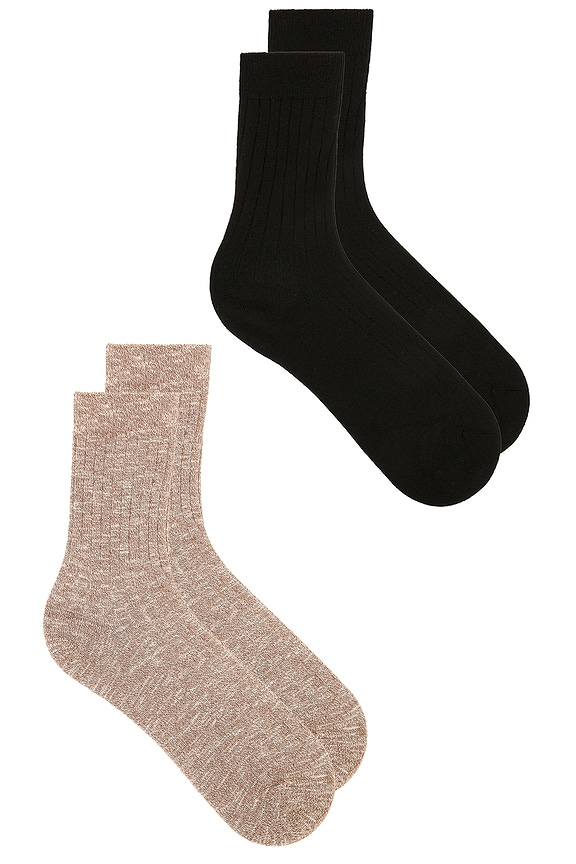 view 2 of 2 Unisex Lifestyle Sock 2 Pack in Black and Marled Beige