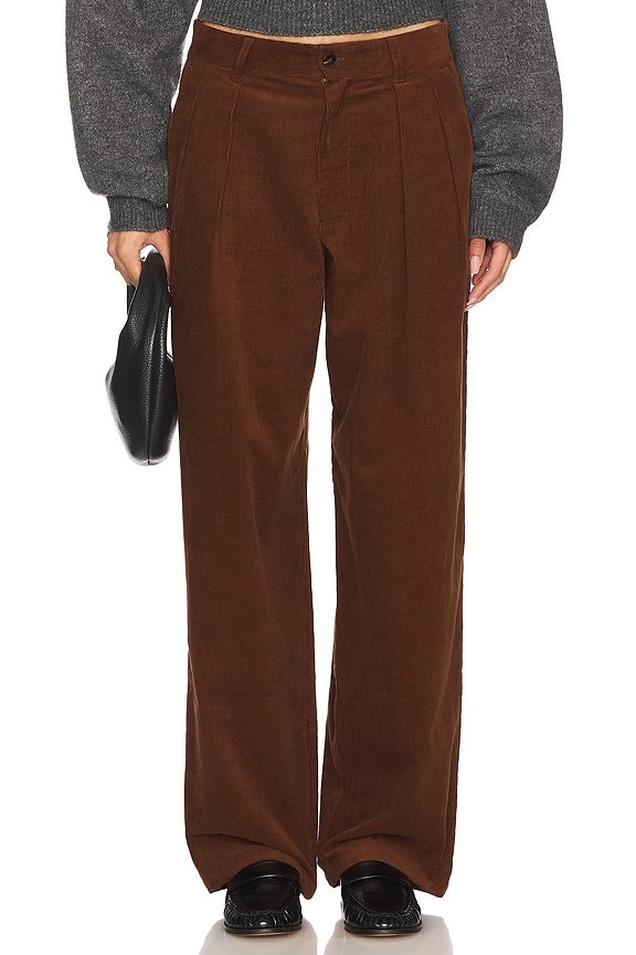 view 1 of 5 Wide Leg Pleated Corduroy Pant in Brown