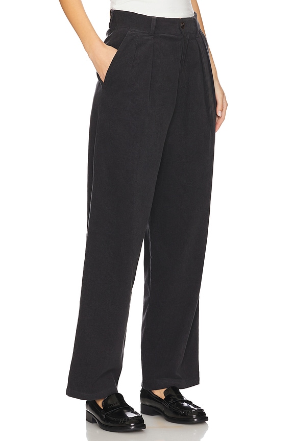 view 2 of 6 Wide Leg Pleated Corduroy Pant in Charcoal