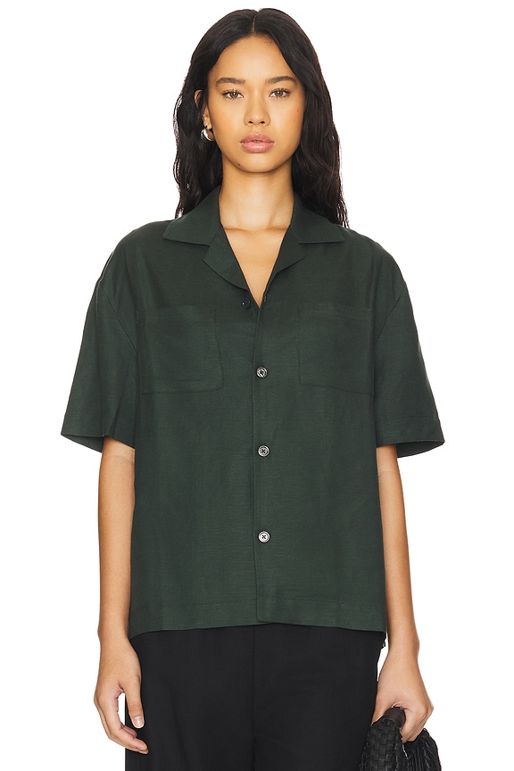 view 2 of 5 Boxy Linen Shirt in Forest Green