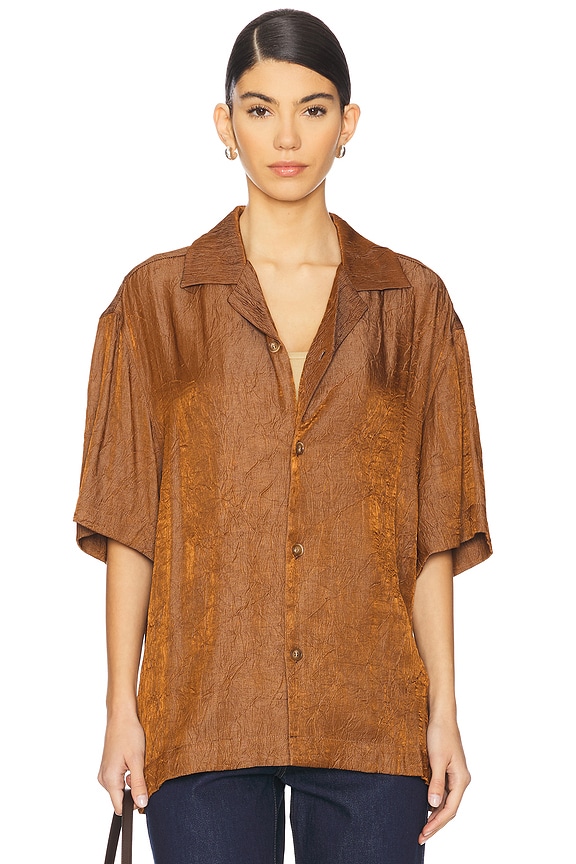 view 2 of 5 Crinkled Short Sleeve Shirt in Brown