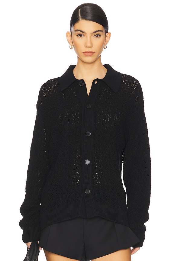 view 2 of 5 Open Knit Long Sleeve Shirt in Black