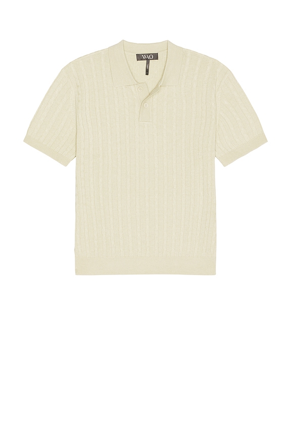 view 1 of 4 Cable Knit Short Sleeve Polo in Beige