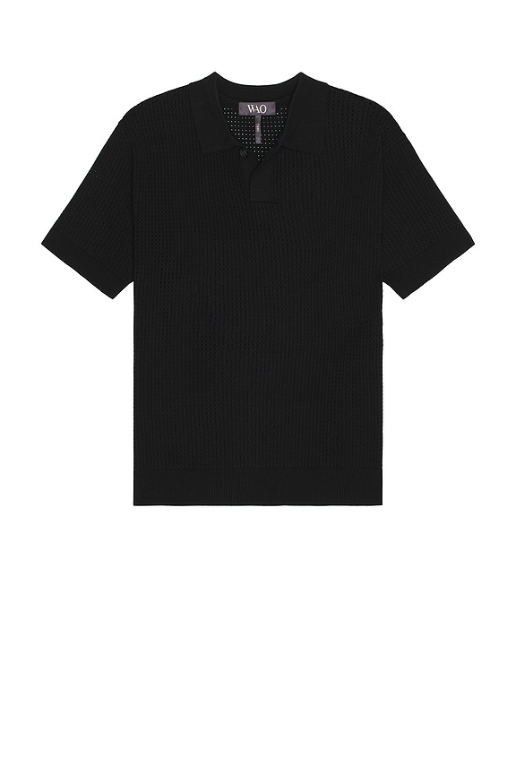 view 1 of 4 Relaxed Open Knit Polo in Black