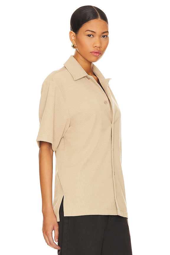 view 2 of 5 Ribbed Knit Camp Shirt in tan