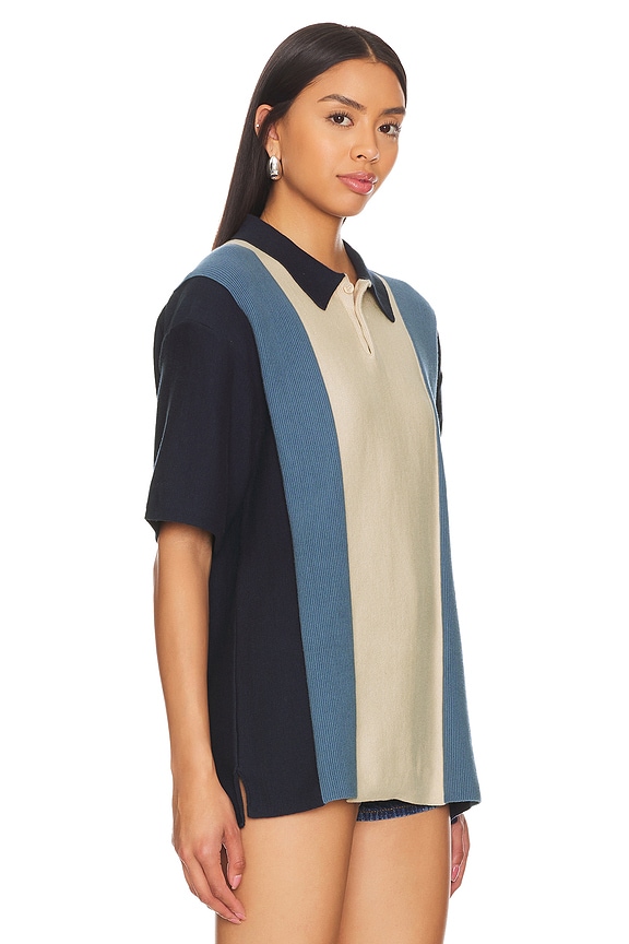 view 2 of 4 Short Sleeve Stripe Knit Polo in Navy & Gold
