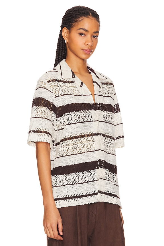 view 2 of 4 Crochet Stripe Camp Shirt in Natural & Brown