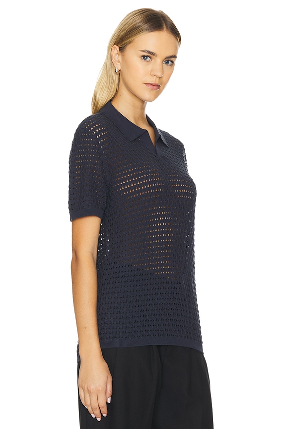 view 2 of 4 Open Knit Short Sleeve Polo in Navy