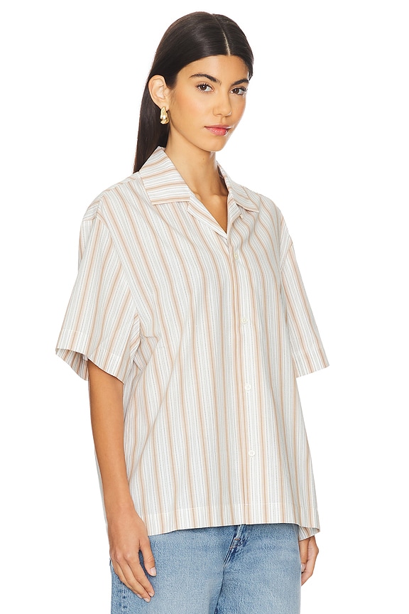 view 2 of 5 Textured Stripe Camp Shirt in White & Sand