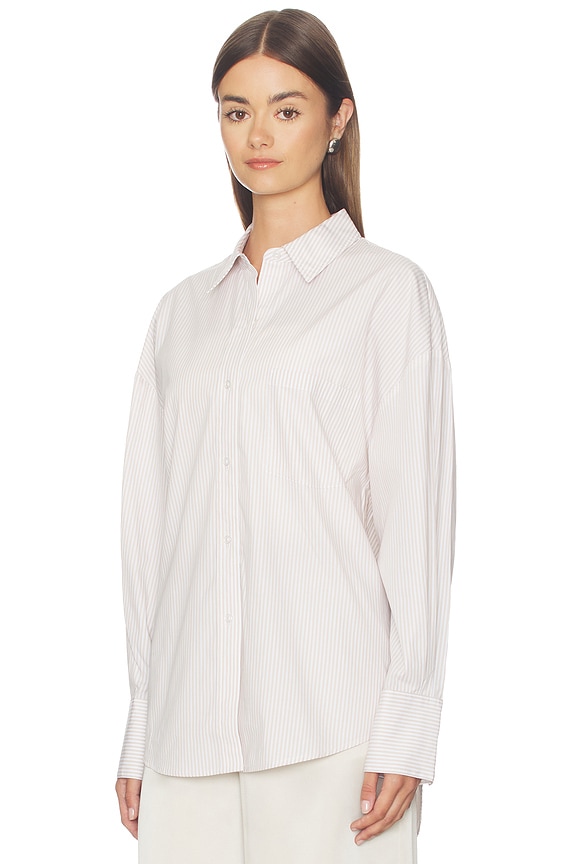 view 2 of 5 Poplin Button Up in Neutral Stripe