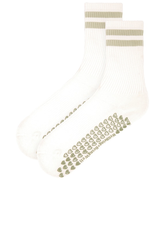 view 2 of 4 Striped Tube Grip Sock in Blanc Alfalfa Green