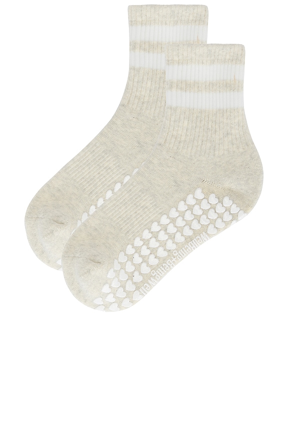 view 2 of 4 Striped Half Crew Grip Sock in Oat Heather White