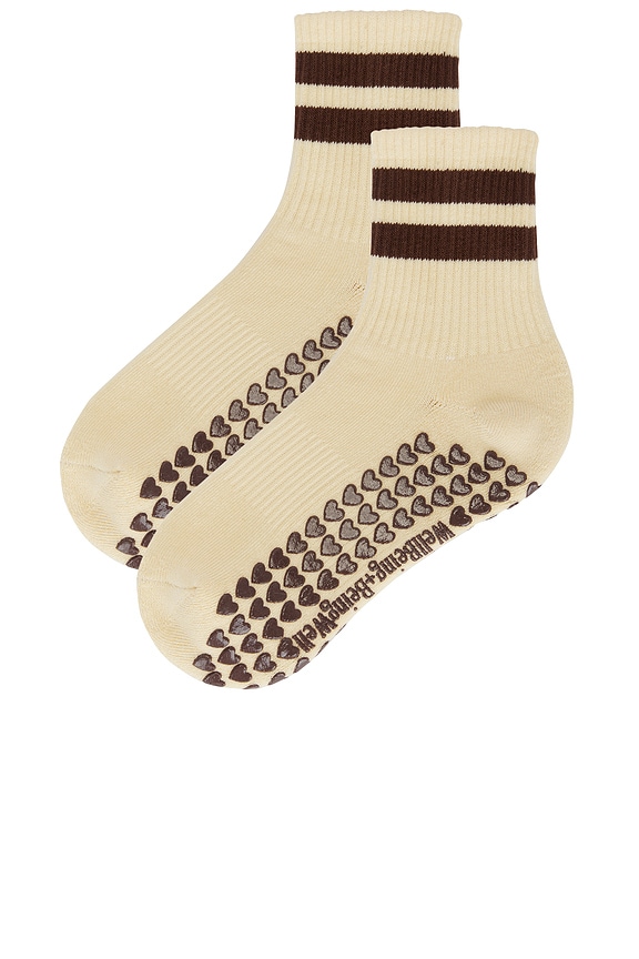 view 2 of 4 Striped Half Crew Grip Sock in Cream & Espresso