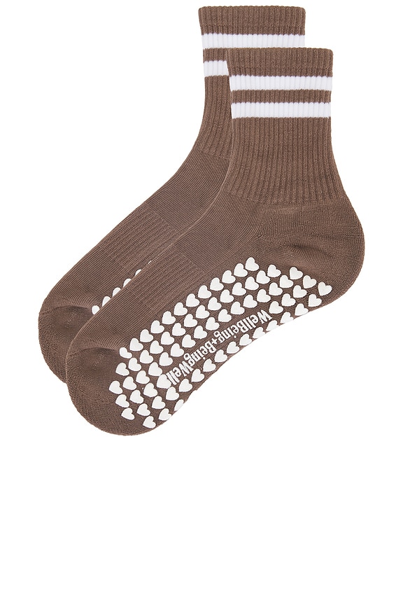 view 2 of 4 CHAUSSETTES STRIPED HALF CREW in Coffee Brown & White