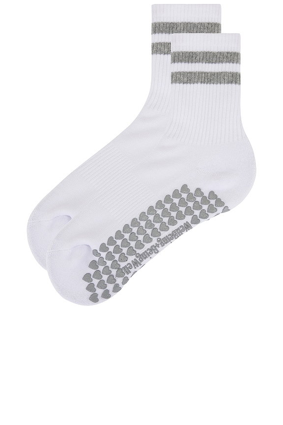view 2 of 4 Striped Half Crew Grip Sock in White & Grey Heather