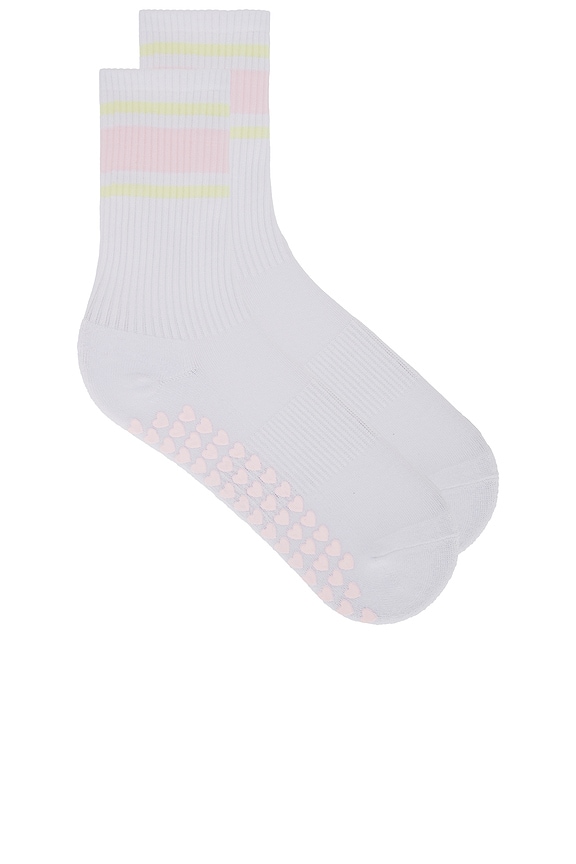 view 1 of 4 Multi Stripe Grip Sock in White & Yellow Multi Stripe