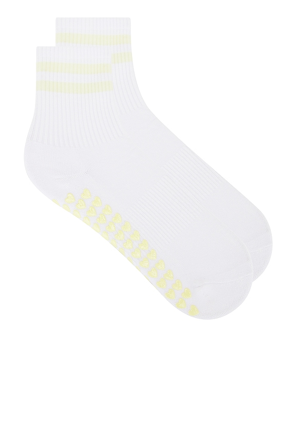 view 1 of 4 CALCETIN STRIPED HALF CREW in White & Baby Yellow