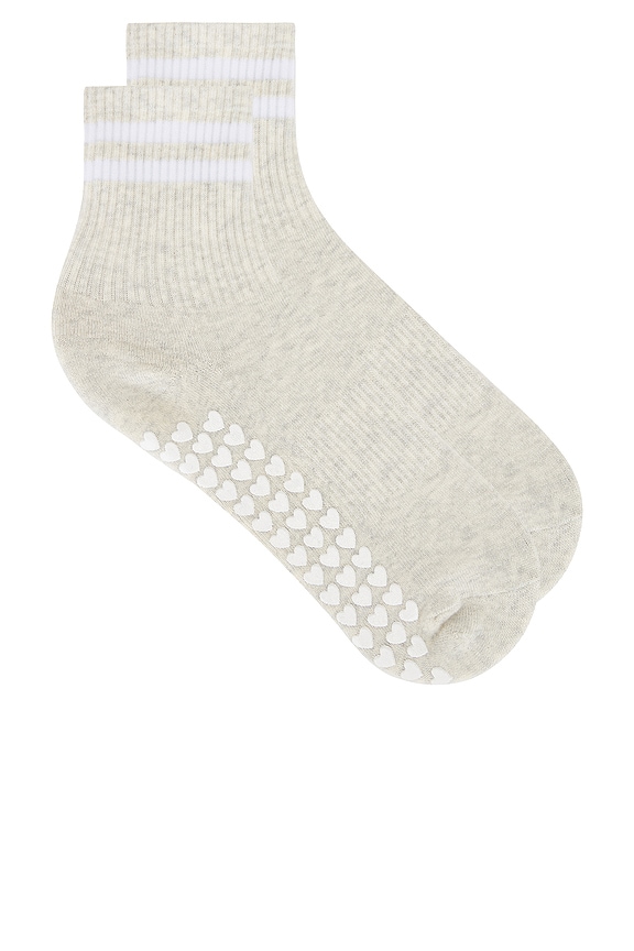 view 1 of 4 Striped Half Crew Grip Sock 2 Pack in Oat Heather & White