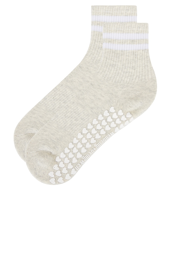 view 2 of 4 Striped Half Crew Grip Sock 2 Pack in Oat Heather & White