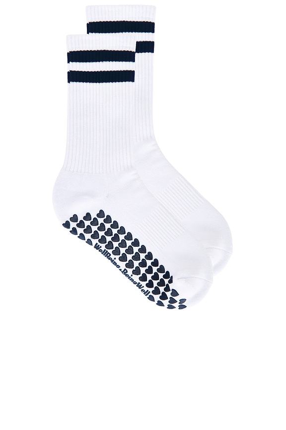 view 1 of 4 STRIPED TUBE GRIP SOCK 양말 in White & Navy