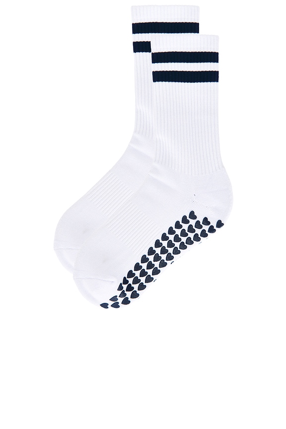 view 2 of 4 STRIPED TUBE GRIP SOCK 양말 in White & Navy