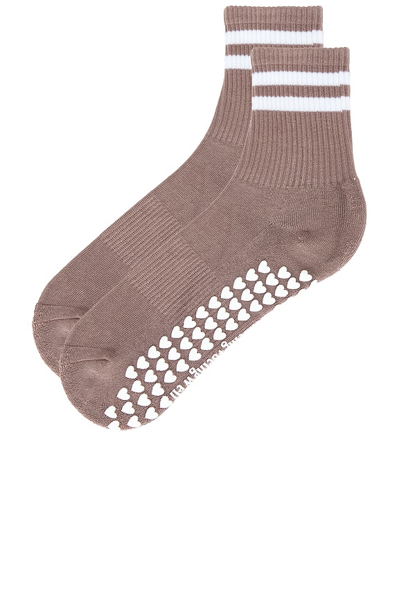 view 2 of 4 Striped Half Crew Grip Sock in Driftwood & White