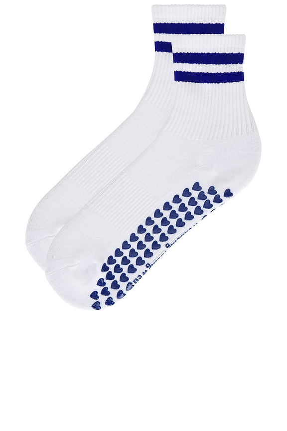 view 2 of 4 CALCETINES STRIPED HALF CREW GRIP SOCK in White & Cobalt
