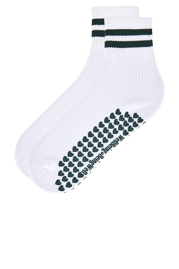 view 2 of 2 Striped Half Crew Grip Sock in White & Forest Green