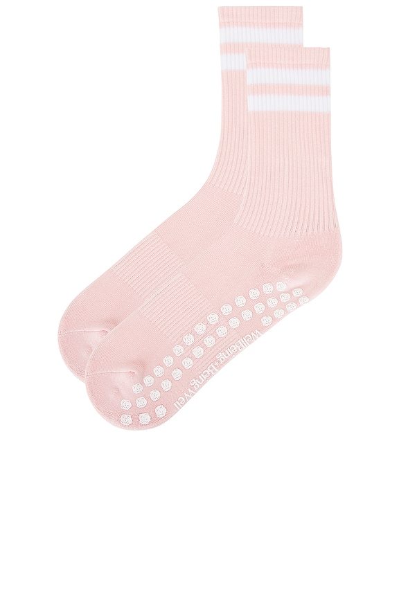 view 2 of 4 Striped Tube Grip Sock in Pink Tulle & White