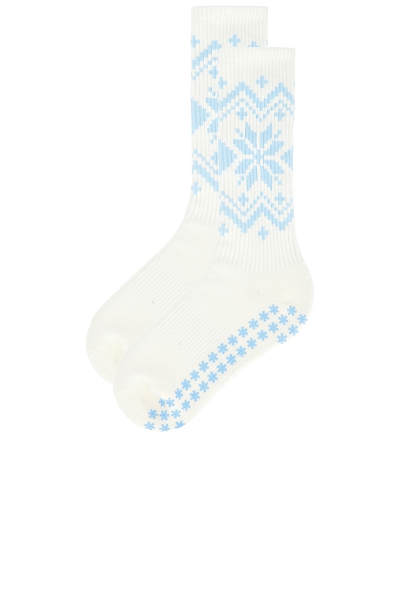 view 2 of 4 CHAUSSETTES FAIR ISLE GRIP SOCK in Blanc White & Ice Blue