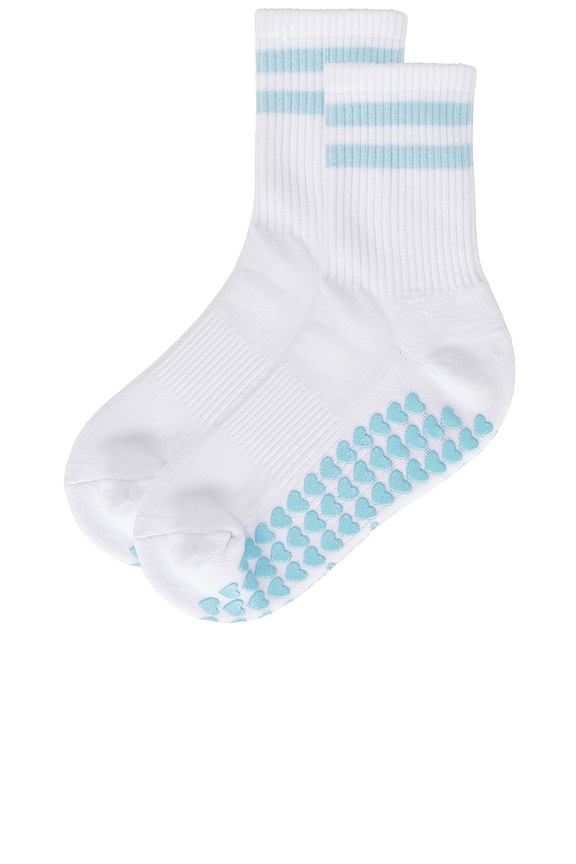 view 2 of 4 Striped Half Crew Grip Sock in White & Ice Blue