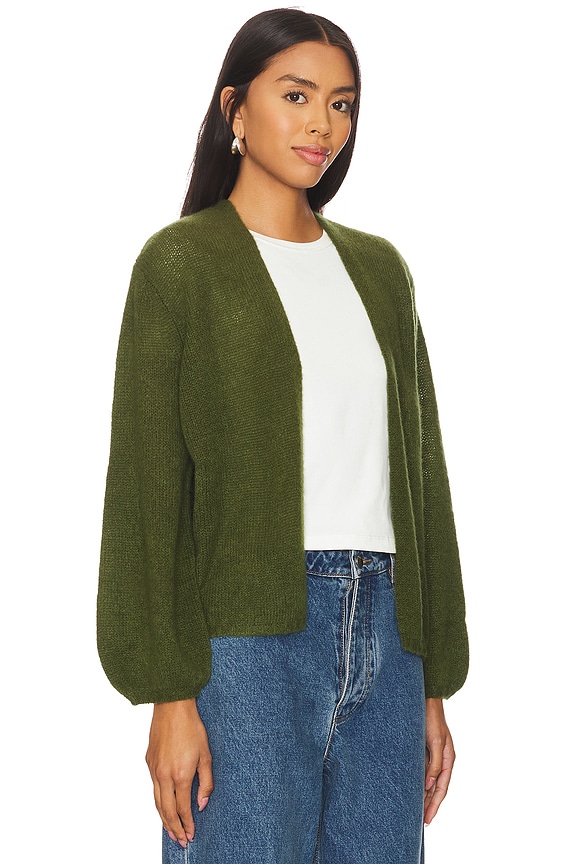 view 2 of 4 Juniper Balloon Sleeve Open Cardigan in Bay Leaf