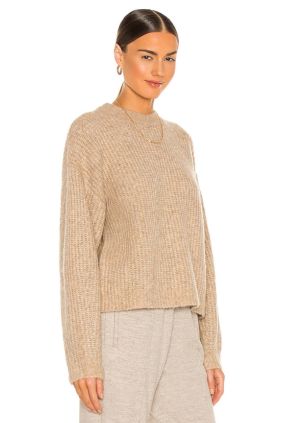 view 2 of 4 Plush Rib Balloon Sleeve Crew in Wheat Brown