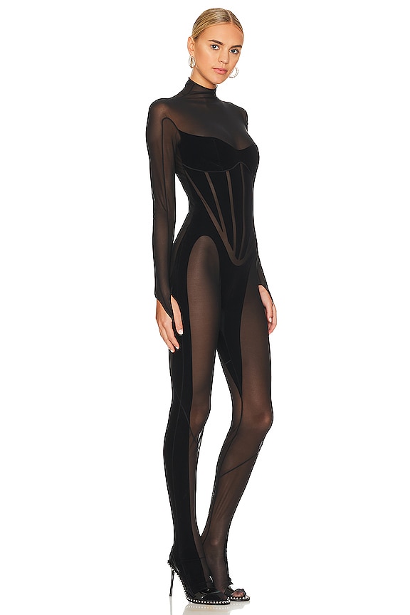 view 2 of 4 x Mugler Flock Shaping Catsuit in Black
