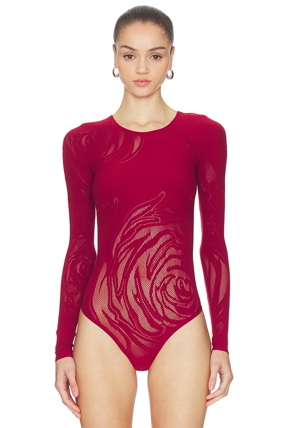 view 2 of 5 Rose Net Bodysuit in Crimson