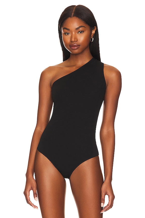 view 2 of 5 One Shoulder Asymmetrical Bodysuit in Black