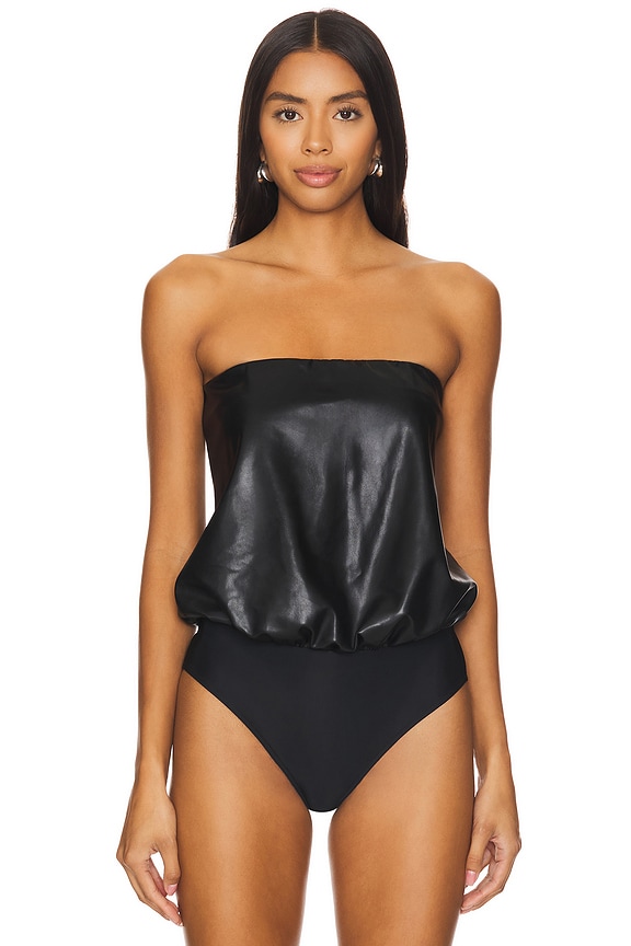 view 2 of 5 Faux Leather Bodysuit in Black