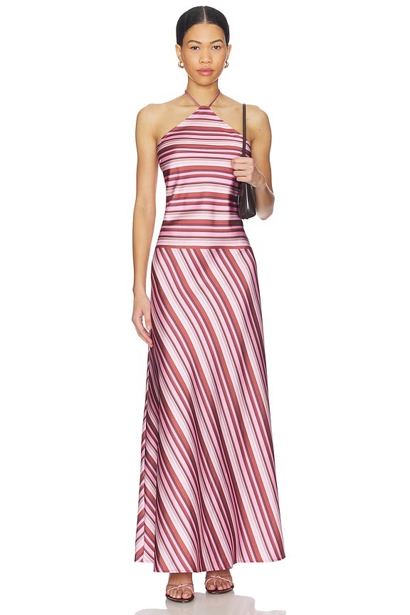 view 1 of 4 Halter Maxi Dress in Magenta Stripe