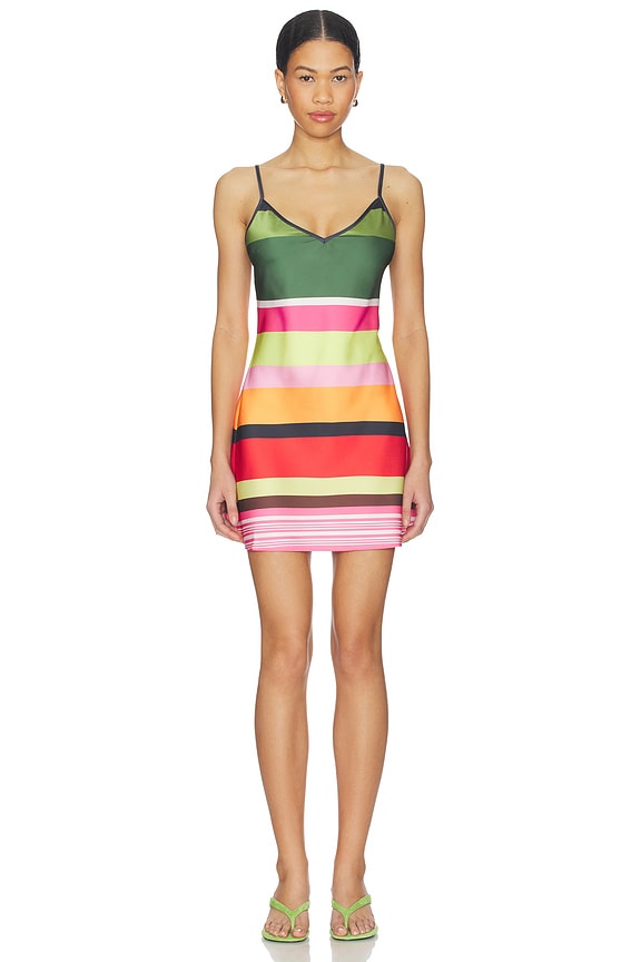 view 1 of 3 Bias Mini Dress in Emerald Stripe