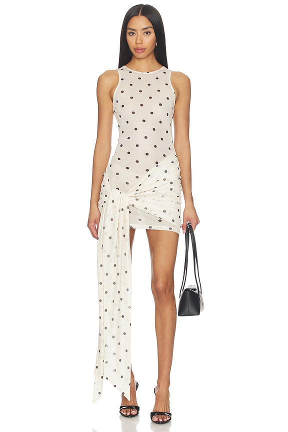 view 1 of 3 Mesh Wrap Mini Dress in Ivory Polka