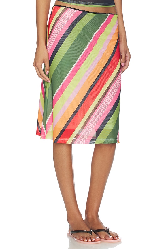 view 2 of 6 Mesh Midi Skirt in Emerald Stripe