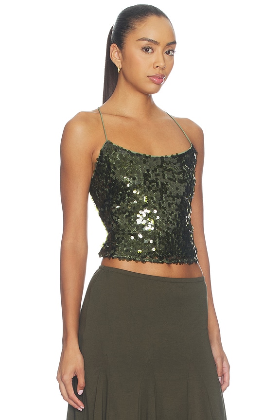 view 2 of 5 Backless Top in Forest Green Sequin