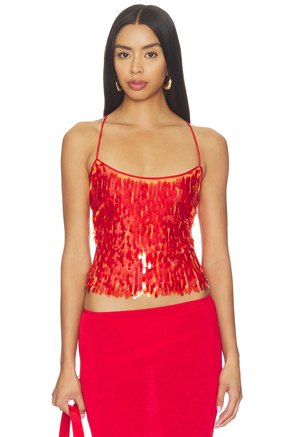 view 1 of 6 Backless Top in Burnt Orange Sequin