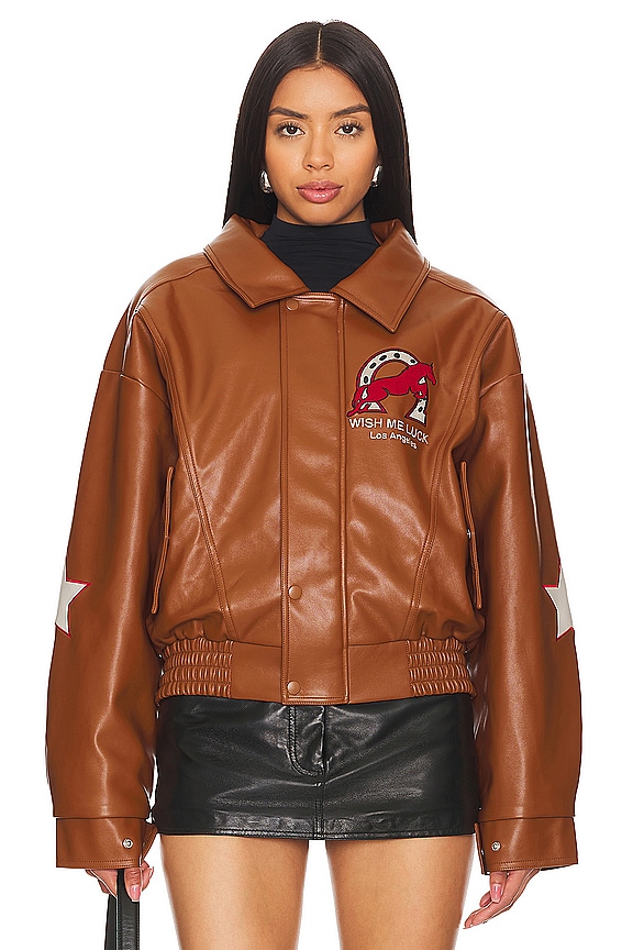 view 2 of 5 Cropped League Bomber Jacket in Brown