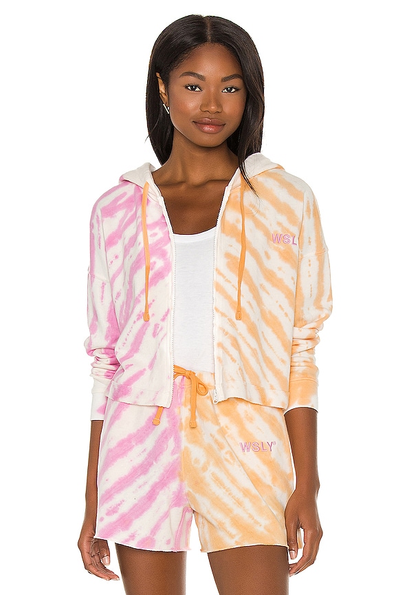 view 1 of 4 The Ecosoft Cropped Zip Up Hoodie in Helio & Cantaloupe Tie Dye