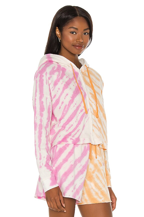 view 2 of 4 The Ecosoft Cropped Zip Up Hoodie in Helio & Cantaloupe Tie Dye