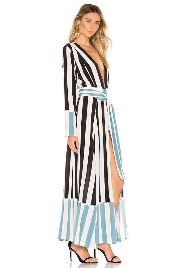 view 2 of 4 Contrast Maxi Cardigan Dress in Black Stripe with Powder Blue Stripes