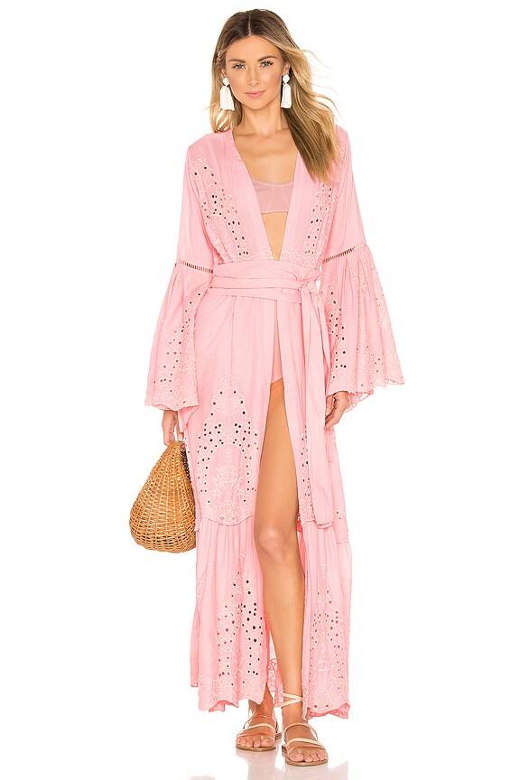 view 1 of 3 Embroidered Maxi Cardigan Dress in Desert Pink